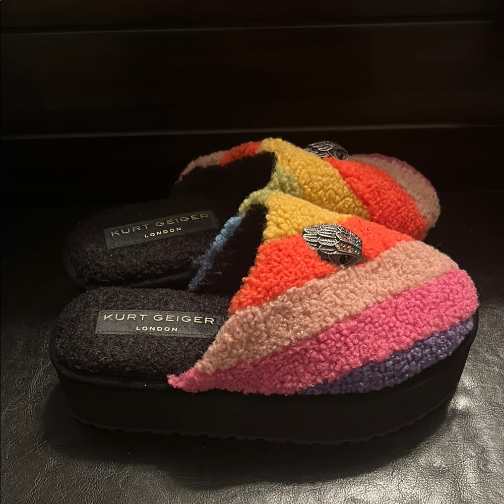 Kurt Geiger Red and Orange Slippers Vibrant Plush Comfort